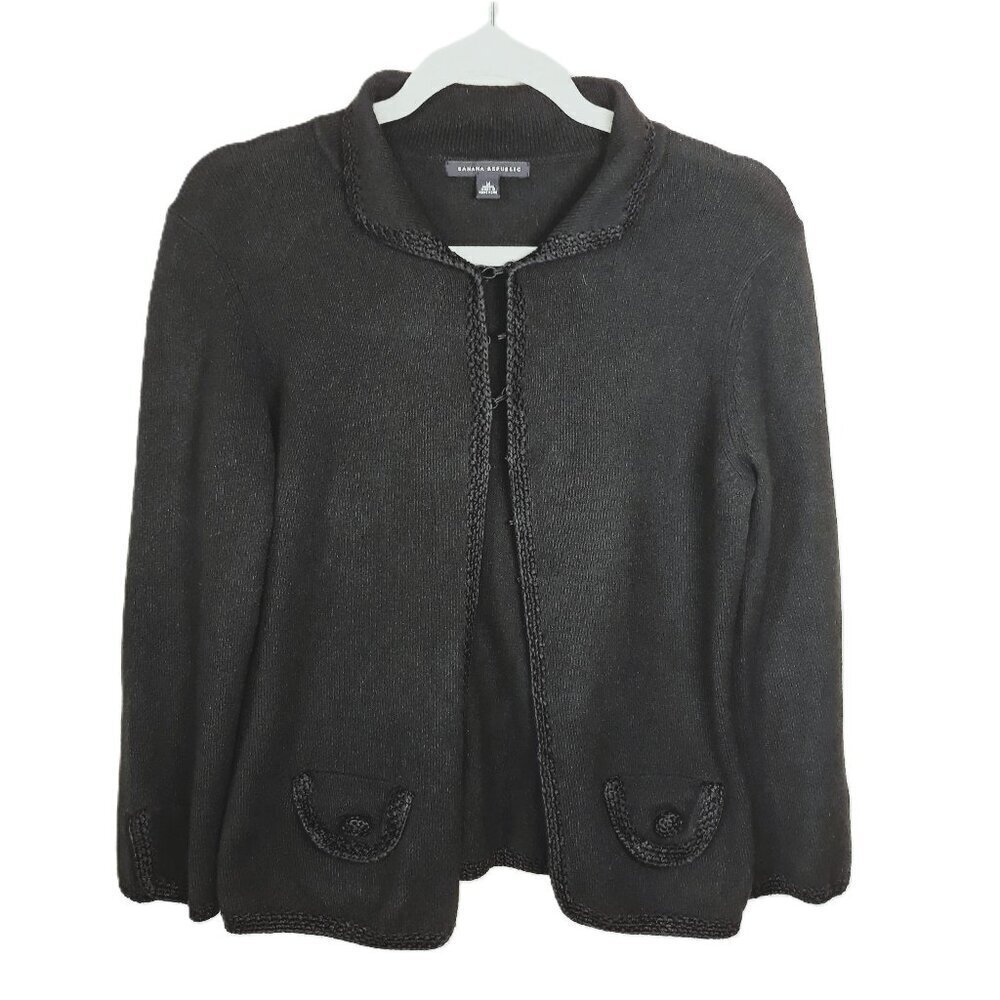 Banana Republic Black Cotton Angora Braided Lady Cardigan Sweater M - DO NOT GO